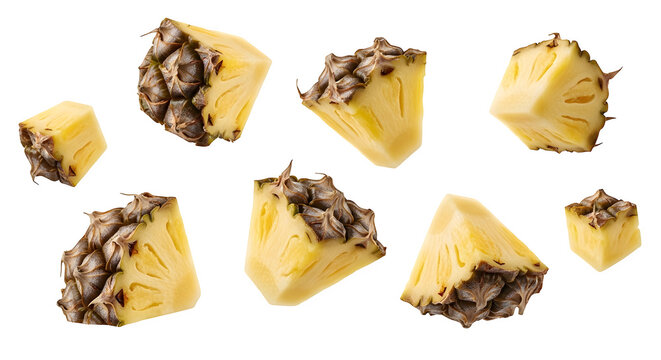 Fresh pineapple chunks isolated on black background