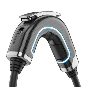 Electric vehicle charging plug with carbon fiber texture and blue ligh