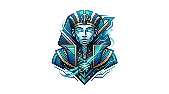 Ancient Egyptian Pharaoh King Tutankhamun with Eye of Horus symbol.