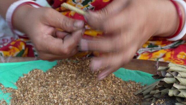 Traditional Hand Rolling of Beedis Using Natural Tobacco Leaves