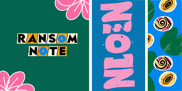 Ransom Note Typography With Floral Elements Vector Illustration