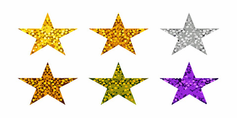 Obraz premium Six Glitter Textured Stars On White Background Vector Illustration