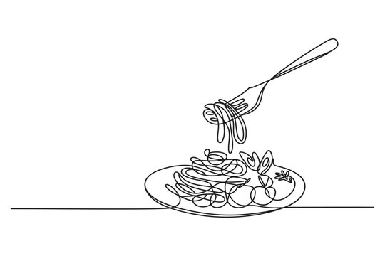 Minimalist continuous line art of pasta dish with spaghetti minimalist continuous illustration restaurant vegetarian vegetable monoline creative abstract delicious nutrition