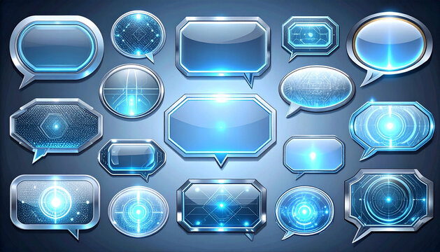 近未来的でサイバーなブルーのUI吹き出し素材集