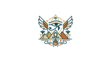 Obraz premium Ancient Egyptian Symbol with Eye of Horus and Pyramids.