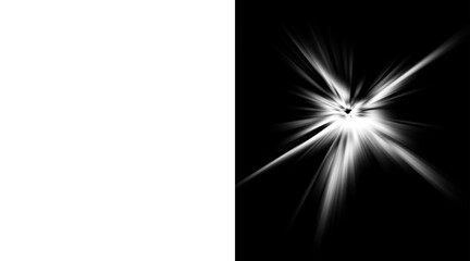 Abstract white light burst on black background, bright star flare with radial rays, glowing explosion effect for cinematic overlays and motion graphics © Salim