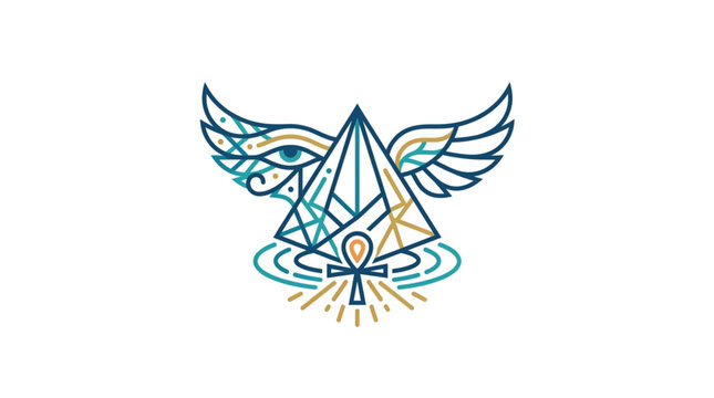 Ancient Egyptian Symbol of Eye of Horus Pyramid Ankh and Wings.