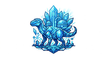 Obraz premium Blue Crystal Dinosaur Illustration with Geometric Shapes.