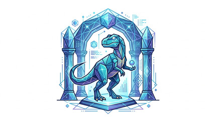 Blue Dinosaur Standing Inside Geometric Archway. © Siap