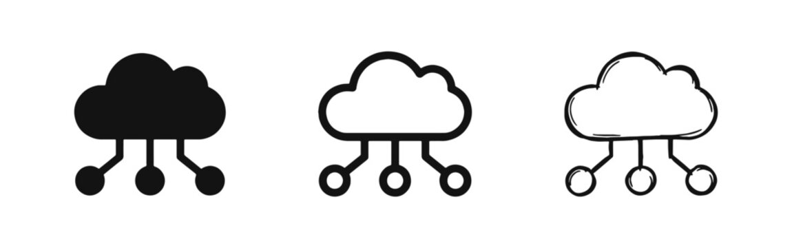 Cloud computing network icon set for data connectivity and storage