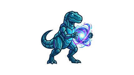 Blue Tyrannosaurus Rex Holding Glowing Energy Orb. © Siap