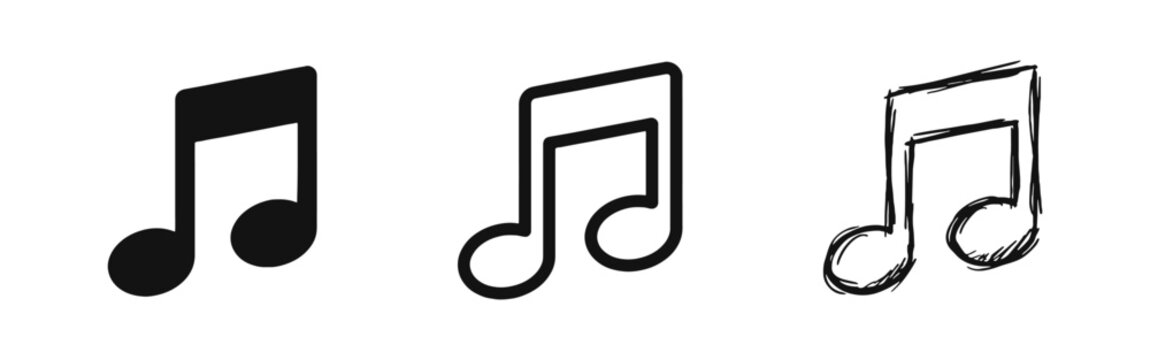 Musical note icon set for audio sound and melody representation