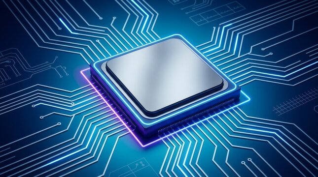 Central Computer Processor CPU, Quantum computer, data processing concept - 3d illustration