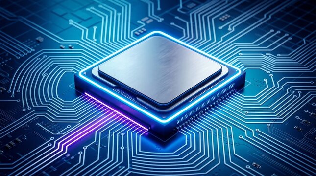 Central Computer Processor CPU, Quantum computer, data processing concept - 3d illustration