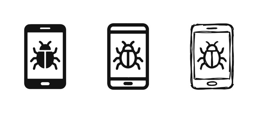Software Bug and Malware Alert Icons for Smartphone Apps