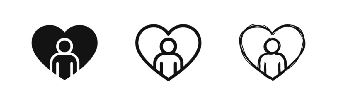 Self Care and Emotional Support Icons with Person in Heart