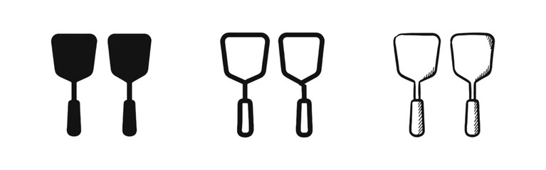 Kitchen Spatula Cooking Tool Icon Set for Food and BBQ Theme © drawing lines