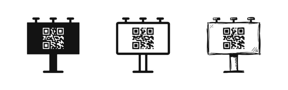Billboard with QR code icon set for marketing and advertising