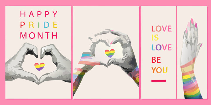 Hands Forming Heart Shapes With Pride Flags Vector Illustration