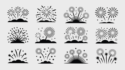 Festive firework sparklers and bursts silhouette collection for celebration event graphic. © Shela
