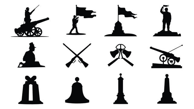American civil war vector set, vintage retro style flat design illustrations collection.