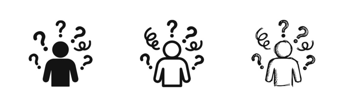 Confused Person Icon Set for FAQ and Help Support Services