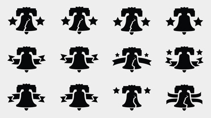 Liberty bells with stars and ribbons, independence day symbol variations collection. © Shela