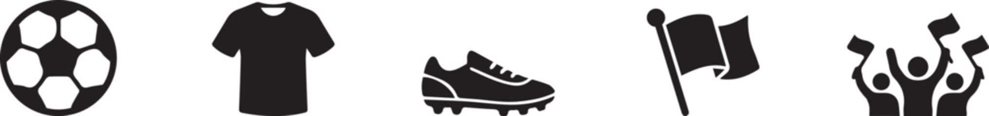 Football Soccer Icon Set Sport Equipment Fan Celebration Silhouette Vector Illustration Collection © MD