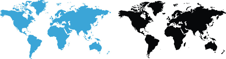 Fototapeta premium Two stylized flat world maps representing continents and oceans side by side