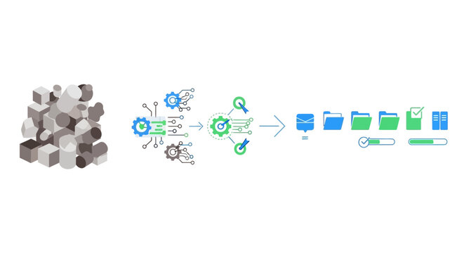 Data Transformation and Organization Concept: Unstructured Data to Structured Information Workflow Illustration