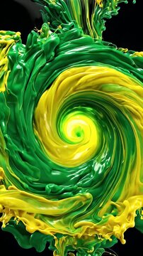 Green and Yellow Swirl Abstract Motion Design - This video captures an abstract artistic swirl of vibrant green and yellow colors in fluid motion.