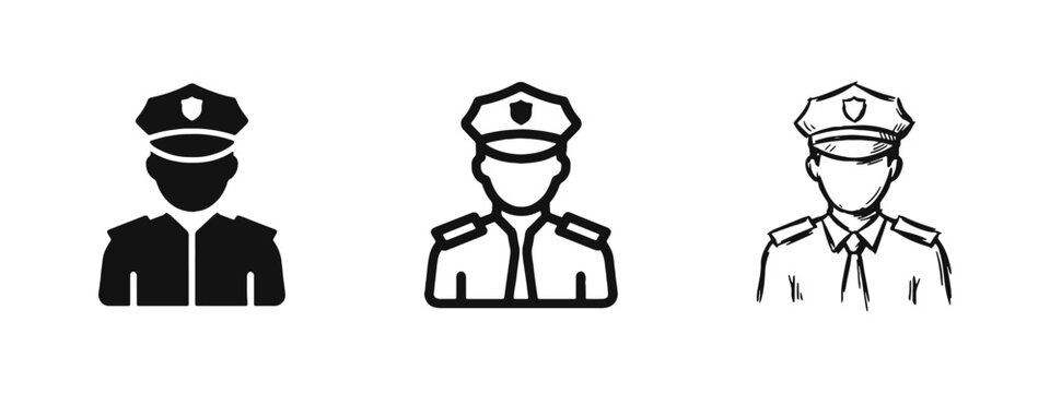 Police Officer and Security Guard Icon Set