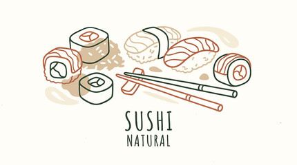 Sushi rolls with chopsticks natural food. © Lilik