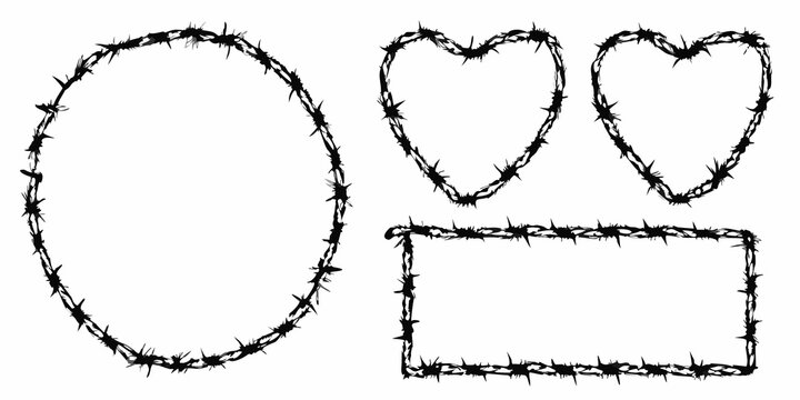 Barbed Wire Shapes Black Silhouette On White Background