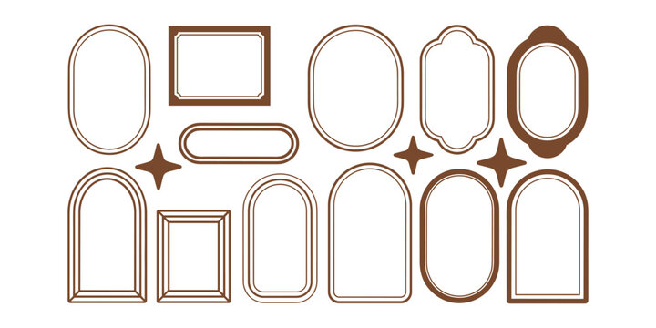 Brown outline shapes frames outlines empty in white background