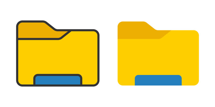 Folder icon set. Illustration of two simple, yellow file folders on a white background.
