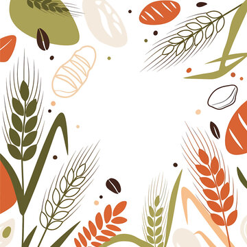 Wheat grains and stalks illustration.