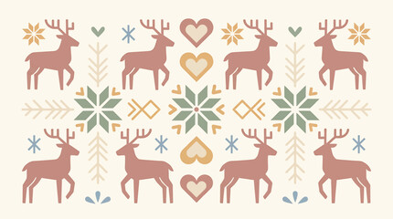 Colorful reindeer in festive holiday pattern. © Bonaji