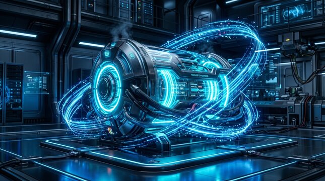 Quantum energy core active, symbolizing futuristic power, innovation and advanced engineering technology.
