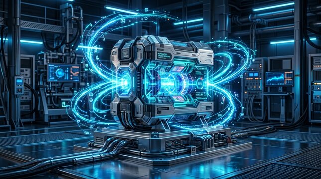 Quantum energy core active, symbolizing futuristic power, innovation and advanced engineering technology.