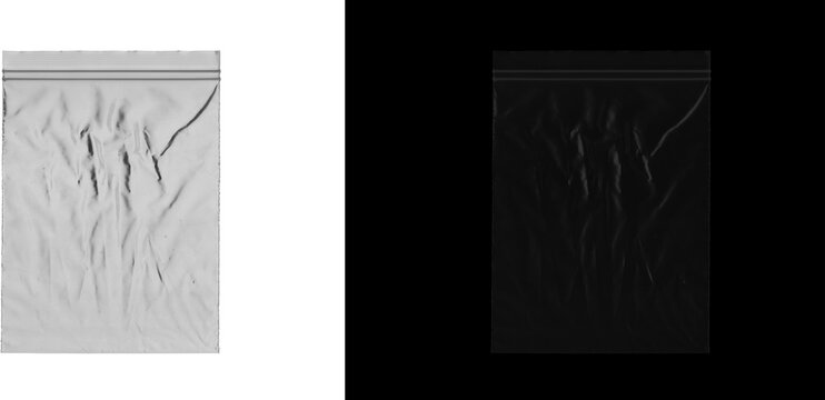 Crumpled plastic bag texture, transparent polyethylene zip lock pouch, wrinkled synthetic material surface for design overlays and mockups