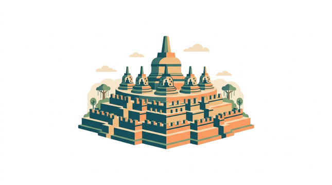 Ancient Buddhist Temple Architecture Illustration.