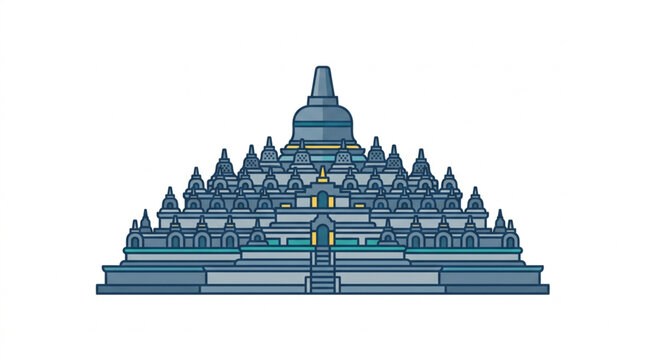 Ancient Buddhist Temple Architecture Illustration.