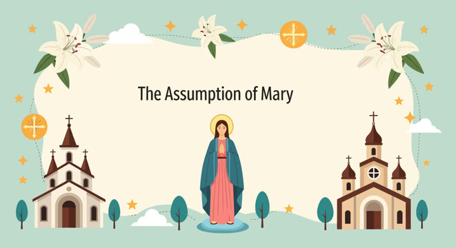 The Assumption of Mary Religious Illustration Depicting Sacred Christian Iconography