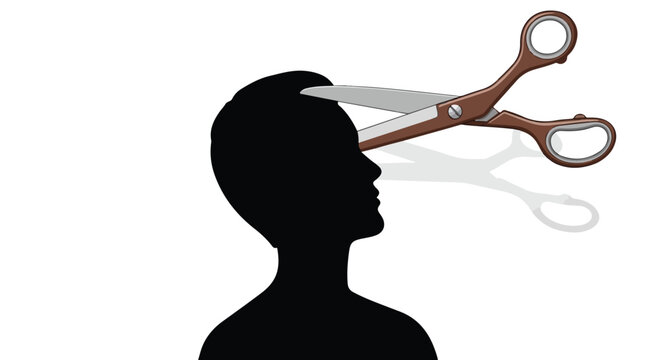 Scissors trimming a black silhouette head