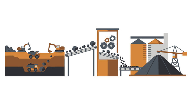 Coal Mining Operation with Excavators and Conveyor Belts