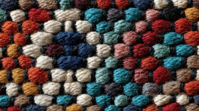 Detailed close up of a colorful Moroccan Berber rug texture