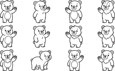 Baby Bear Waving Paw Cute Cartoon Vector Silhouette © Rini429