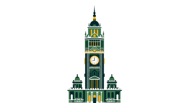 Illustrated Victorian Style Clock Tower with Ornate Details.