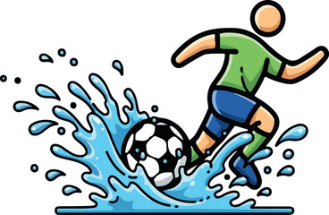 Obraz premium Dynamic Soccer Player Kicking Ball Through Water Splash